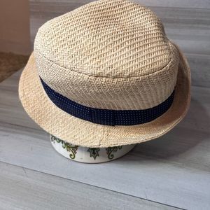 Old Navy straw Sun Hat  with navy blue Trim